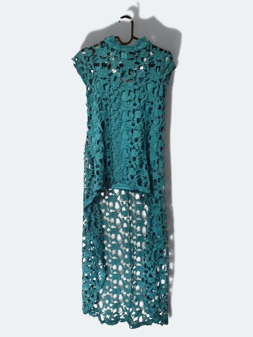 Kate & Mallory Teal Crochet Tunic Top